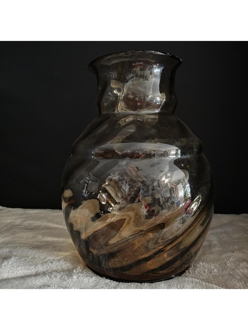 Vintage glass tortoise shell amber/brown vase 11" high